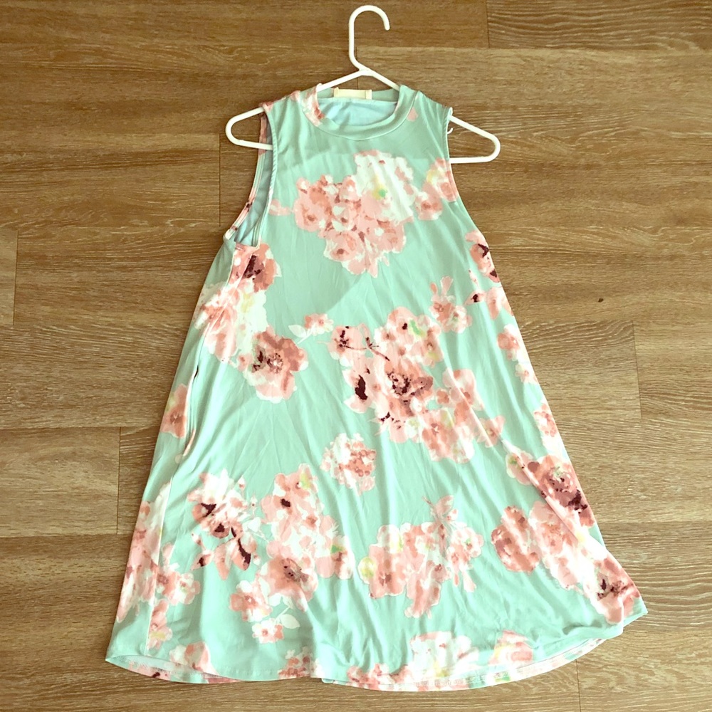 Sage floral tank dress with side pockets